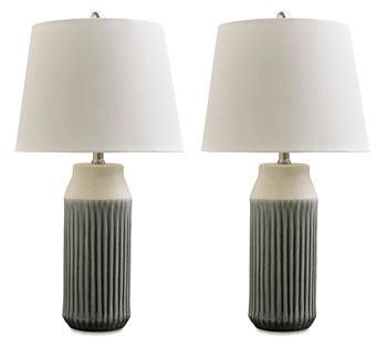 Afener Table Lamps, Set of 2 — Blue-Glazed Ceramic Pair Signature Design by Ashley® Lighting