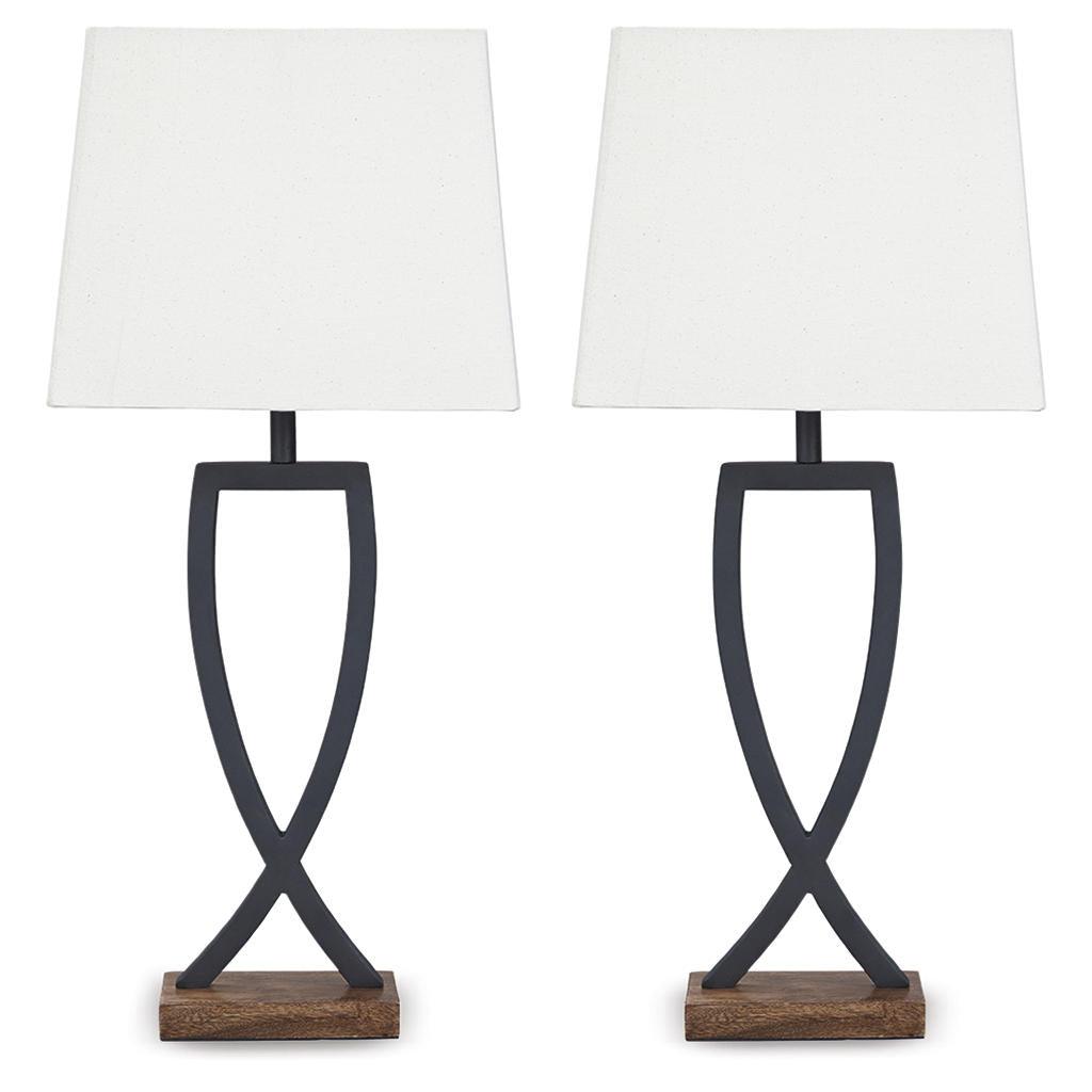 Makara Table Lamp Set of 2 — Textured Black Metal and Wood Signature Design by Ashley® Lighting