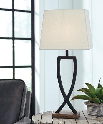 Makara Table Lamp Set of 2 — Textured Black Metal and Wood Signature Design by Ashley® Lighting