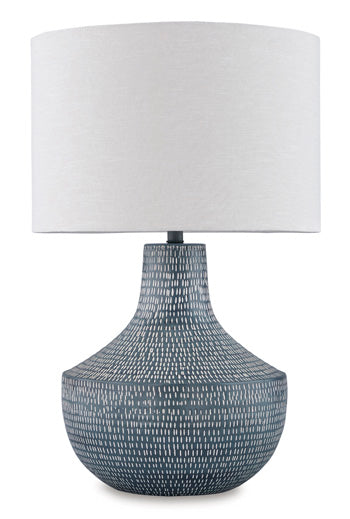 Schylarmont Table Lamp — Hammered aluminum in antiqued gray and white Signature Design by Ashley® Lighting