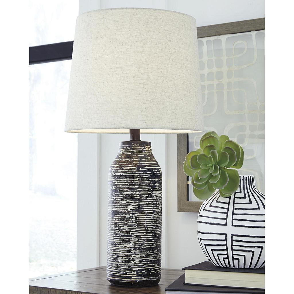 Mahima Table Lamp Set of 2 — Black and White Paper Composite Signature Design by Ashley® Lighting