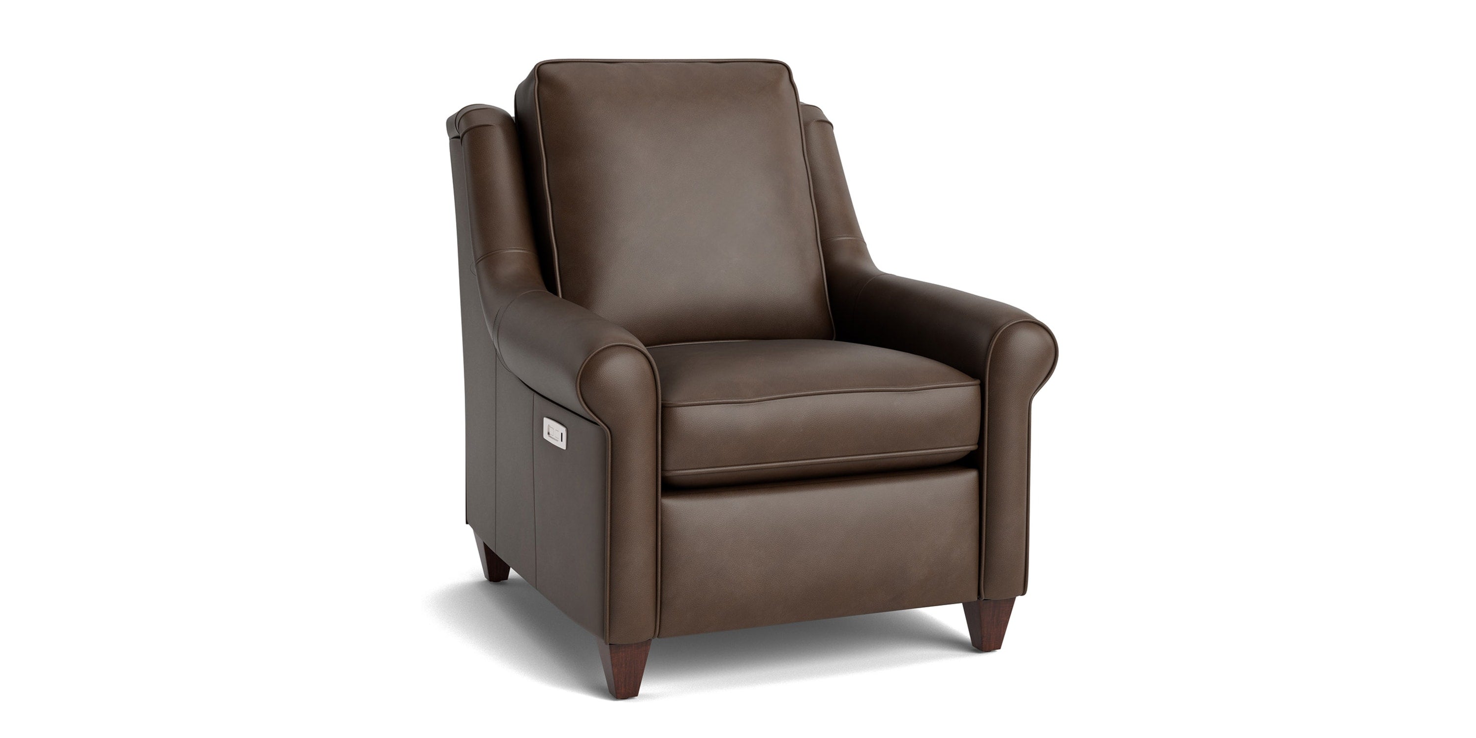 Magnificent Motion Leather Roll Arm Power Wall Recliner Bassett