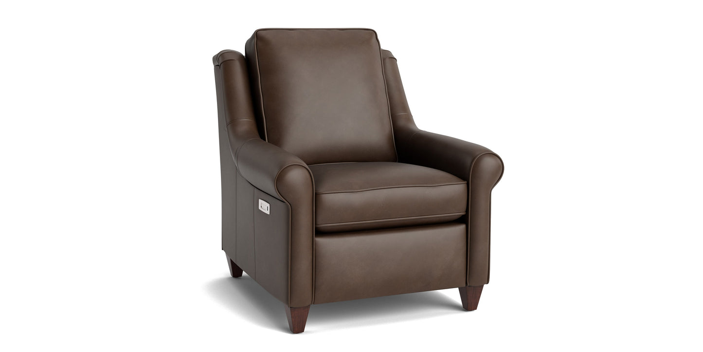 Magnificent Motion Leather Roll Arm Power Wall Recliner Bassett