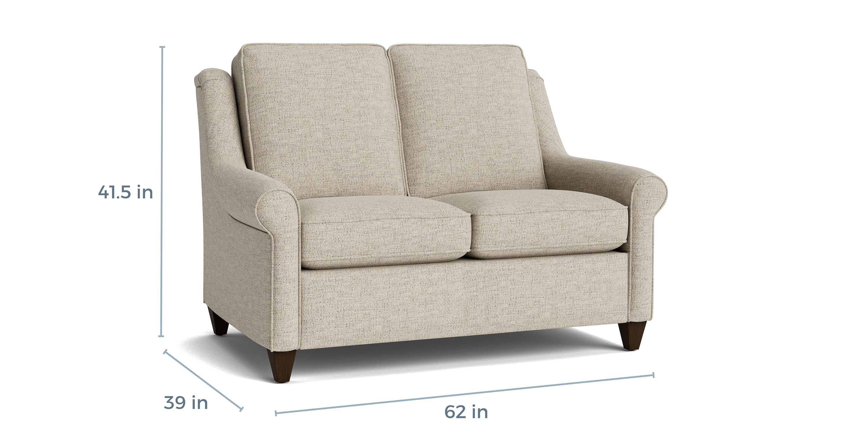 Bassett Magnificent Tall Stationary Loveseat — Custom Fabric, USA-Built — dimensions