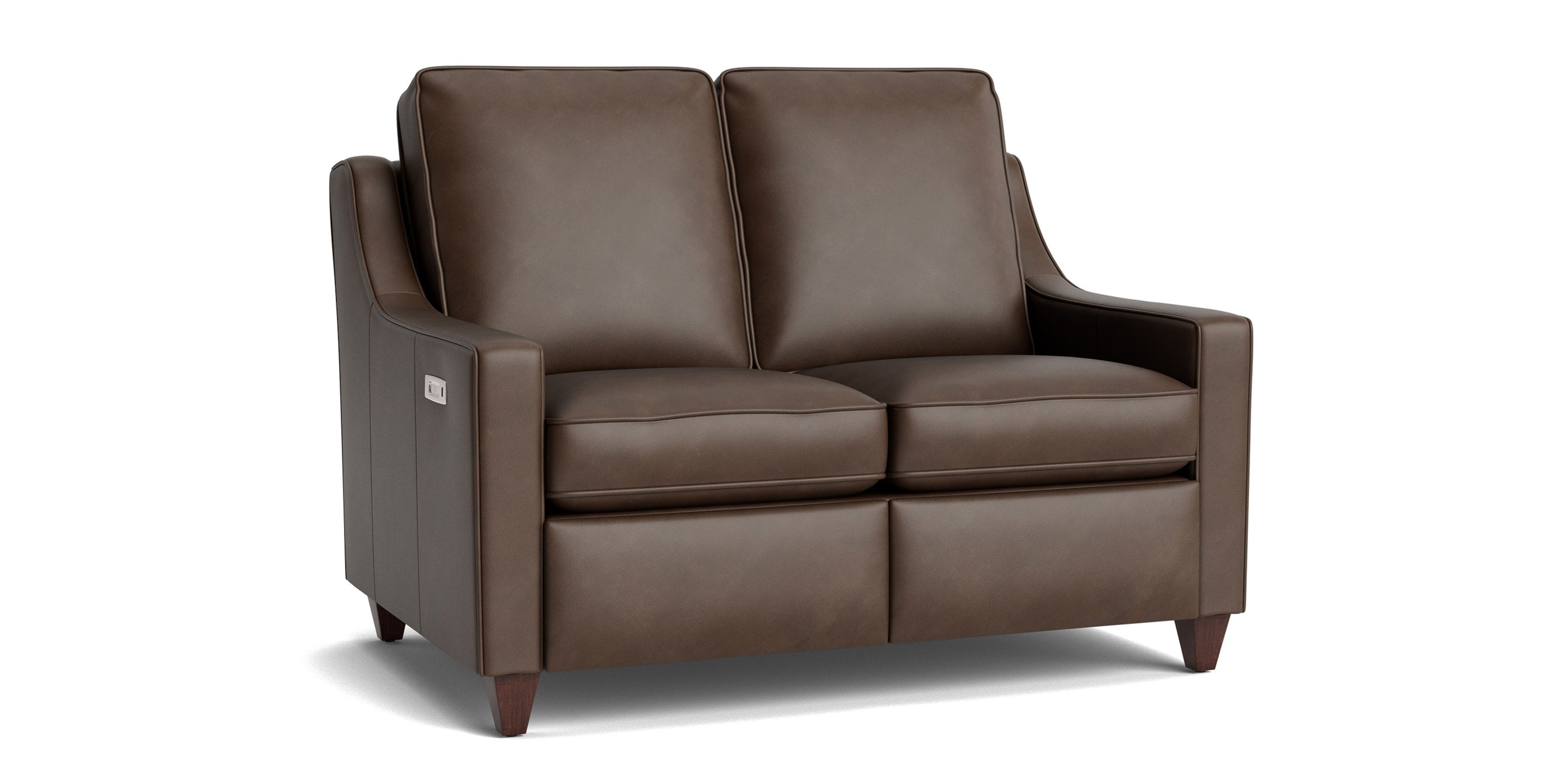 Magnificent Motion Leather Slope Arm Reclining Loveseat Bassett
