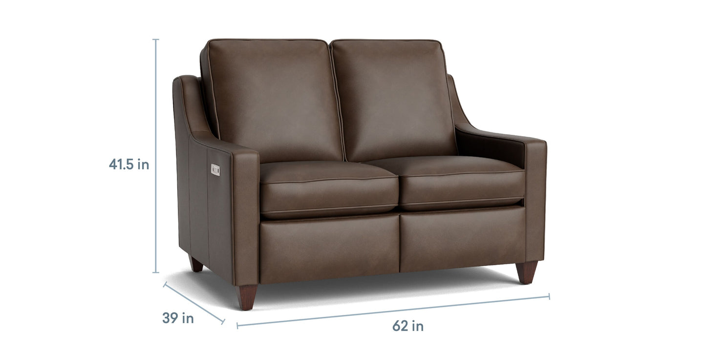 Magnificent Motion Leather Slope Arm Reclining Loveseat Bassett
