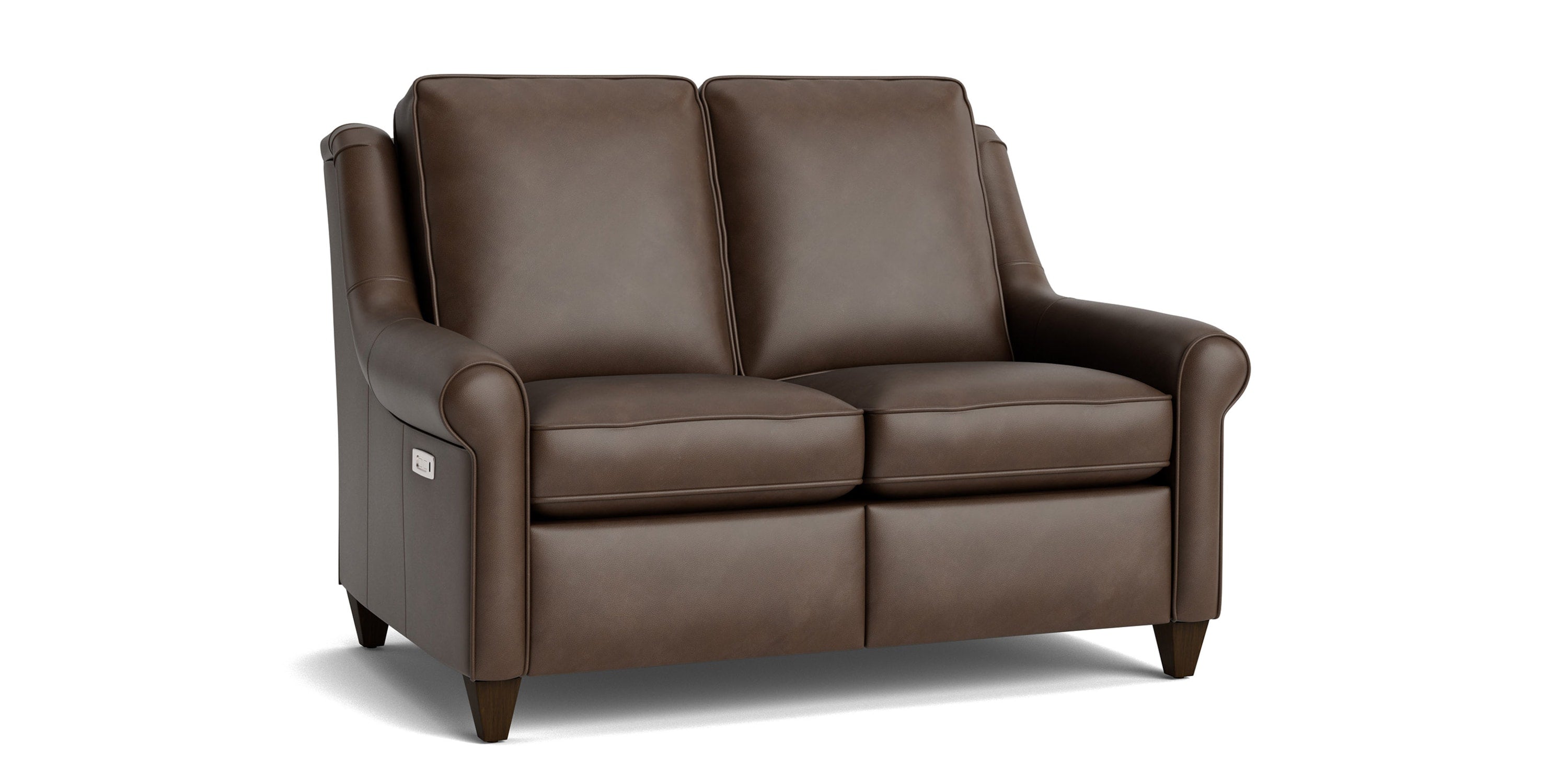 Magnificent Motion Leather Roll Arm Reclining Loveseat Bassett
