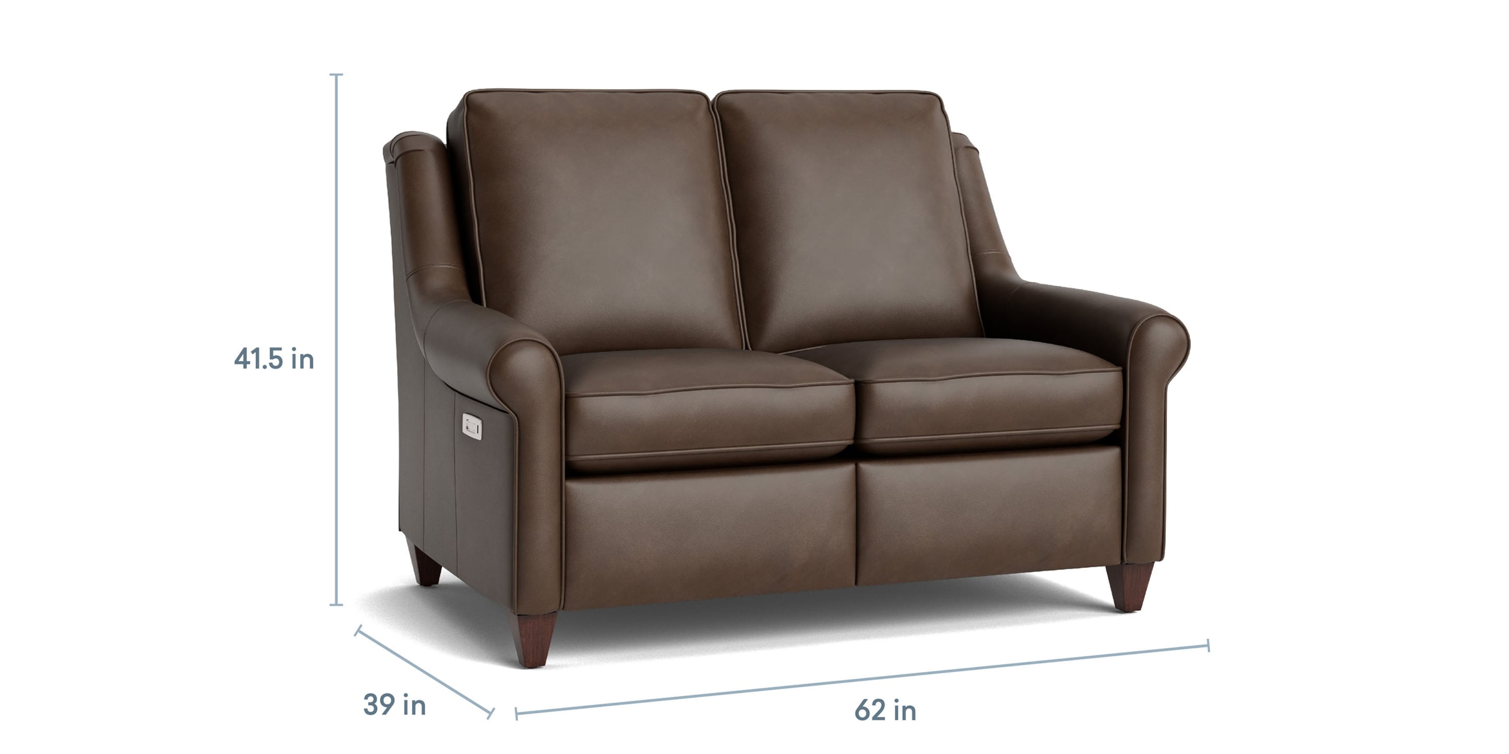 Magnificent Motion Leather Roll Arm Reclining Loveseat Bassett