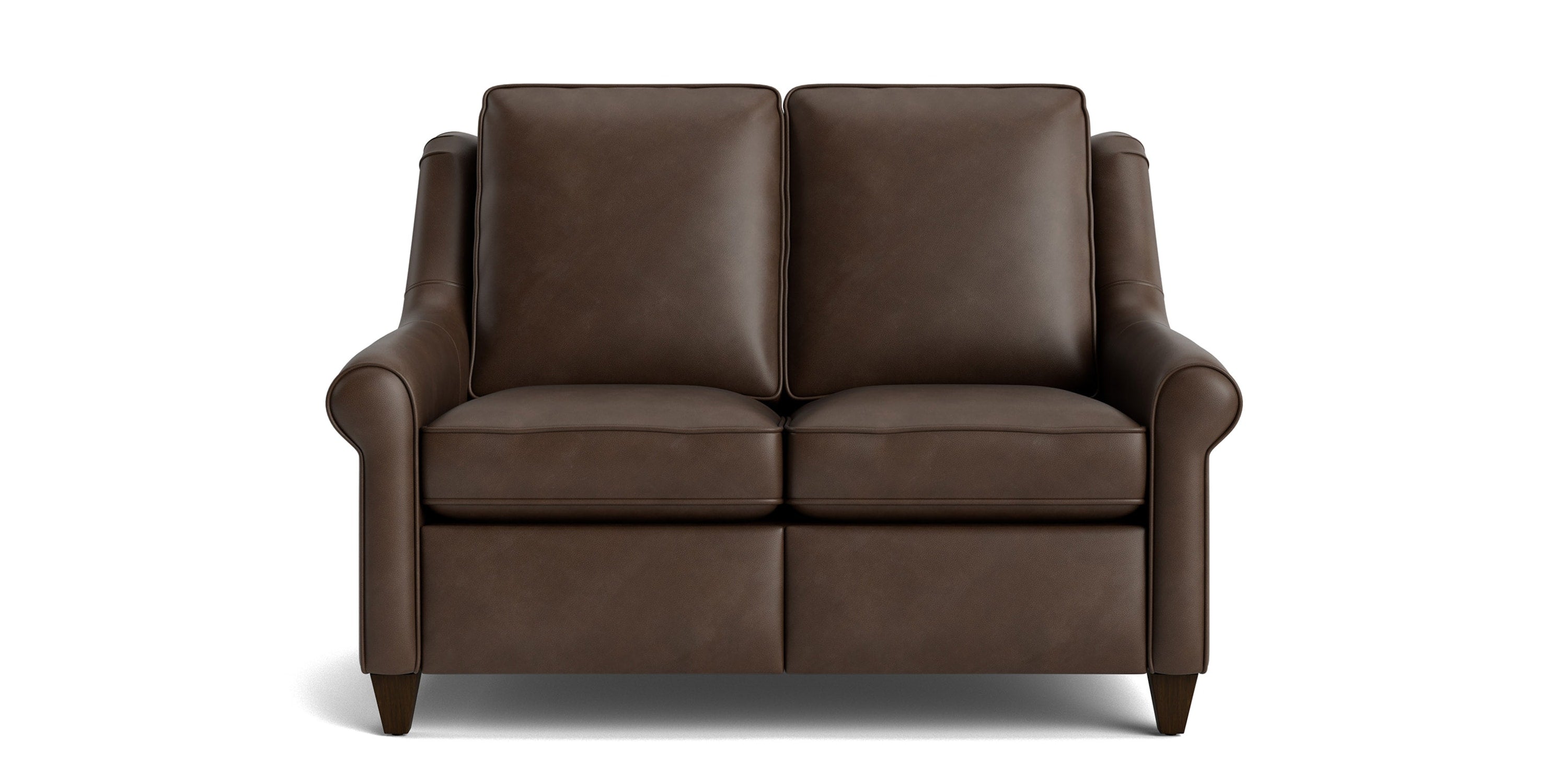 Magnificent Motion Leather Roll Arm Reclining Loveseat Bassett