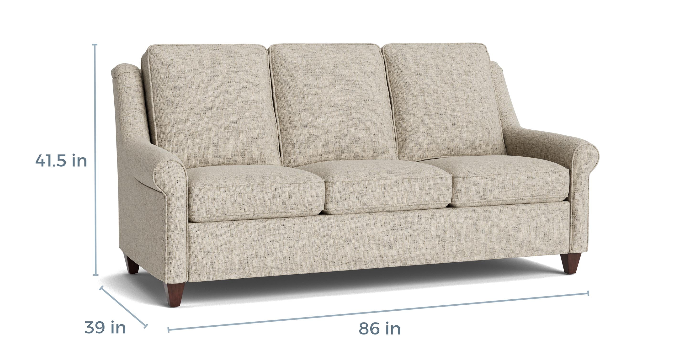 Bassett Magnificent Stationary Sofa — Custom Fabric, Coil Seating — dimensions