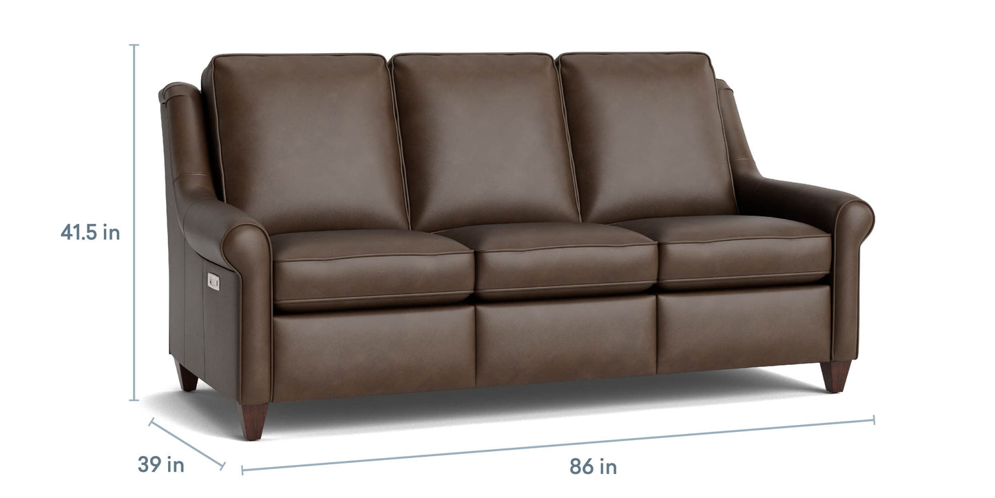 Magnificent Motion Leather Roll Arm Reclining Sofa Bassett