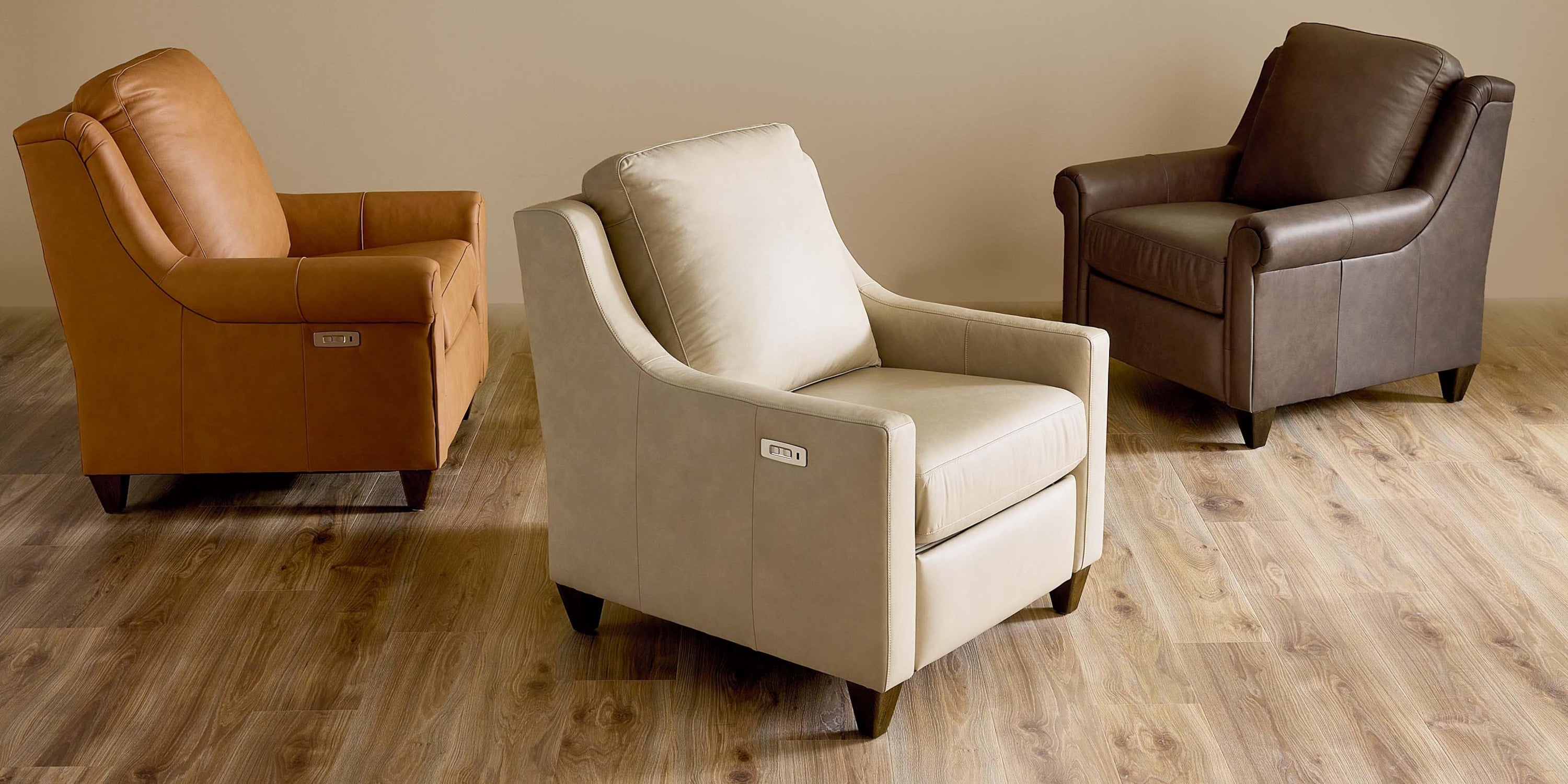 Magnificent Motion Leather Panel Arm Power Wall Recliner Bassett