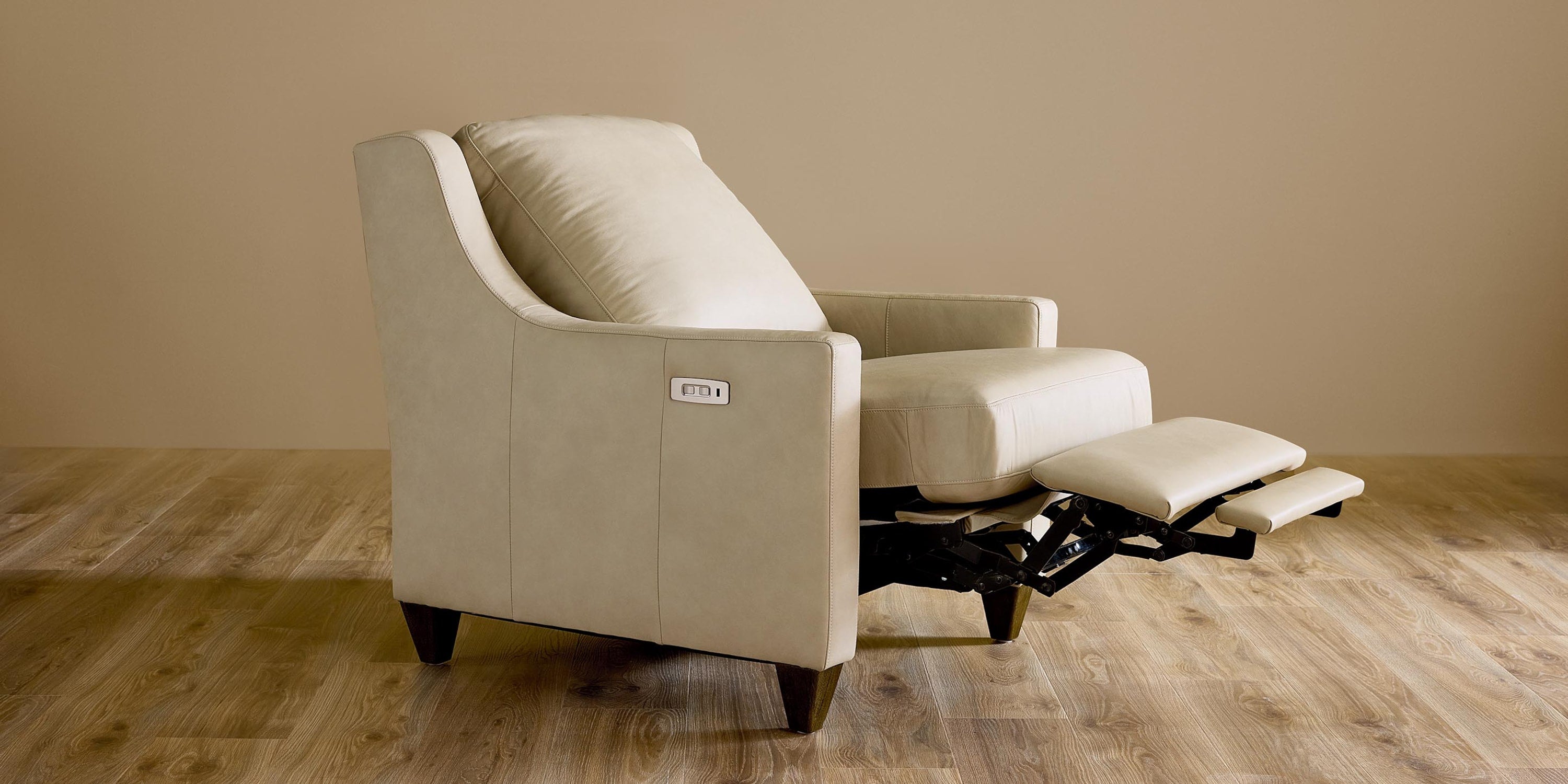 Magnificent Motion Leather Slope Arm Power Wall Recliner Bassett