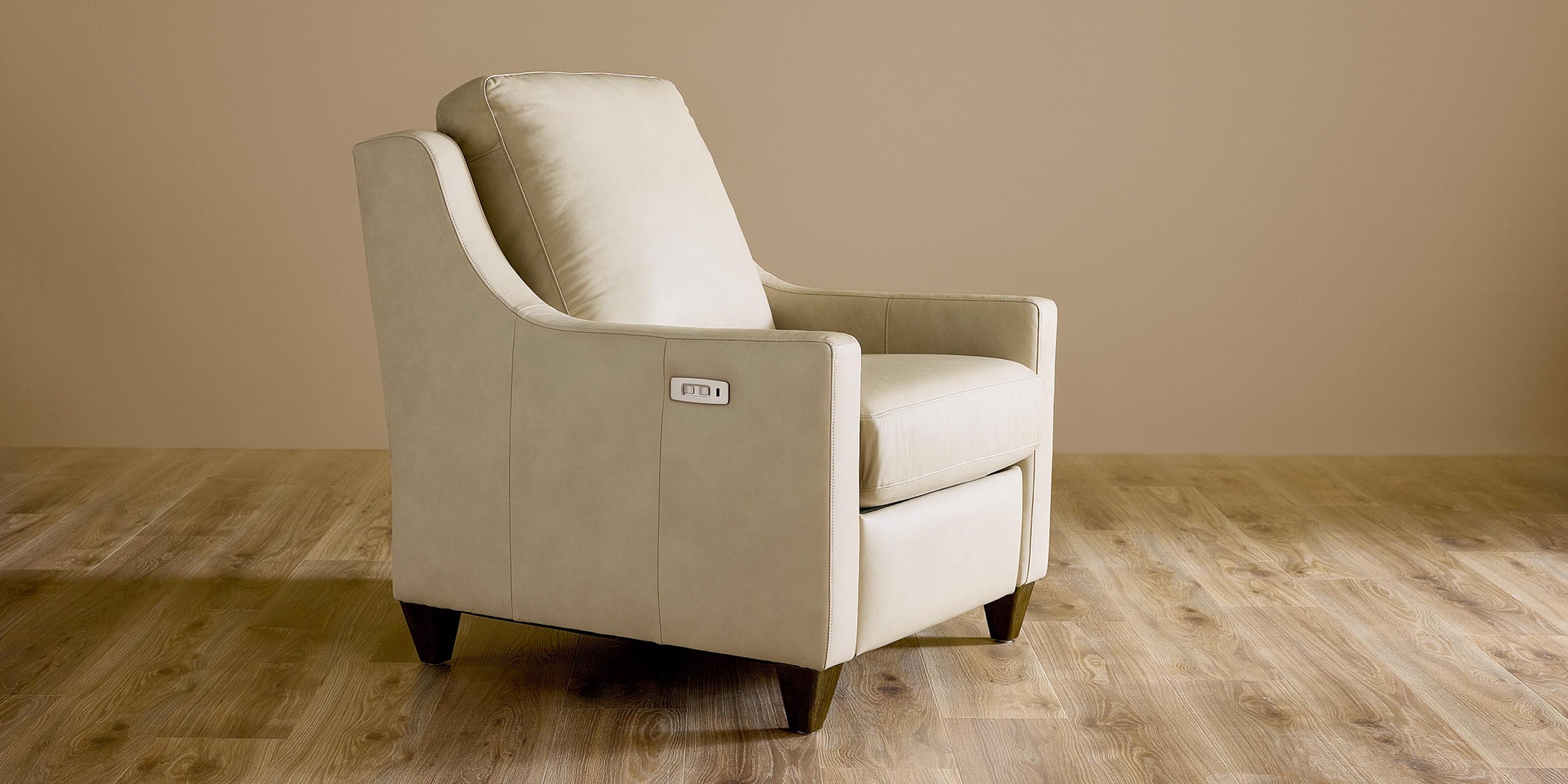 Magnificent Motion Leather Slope Arm Power Wall Recliner Bassett