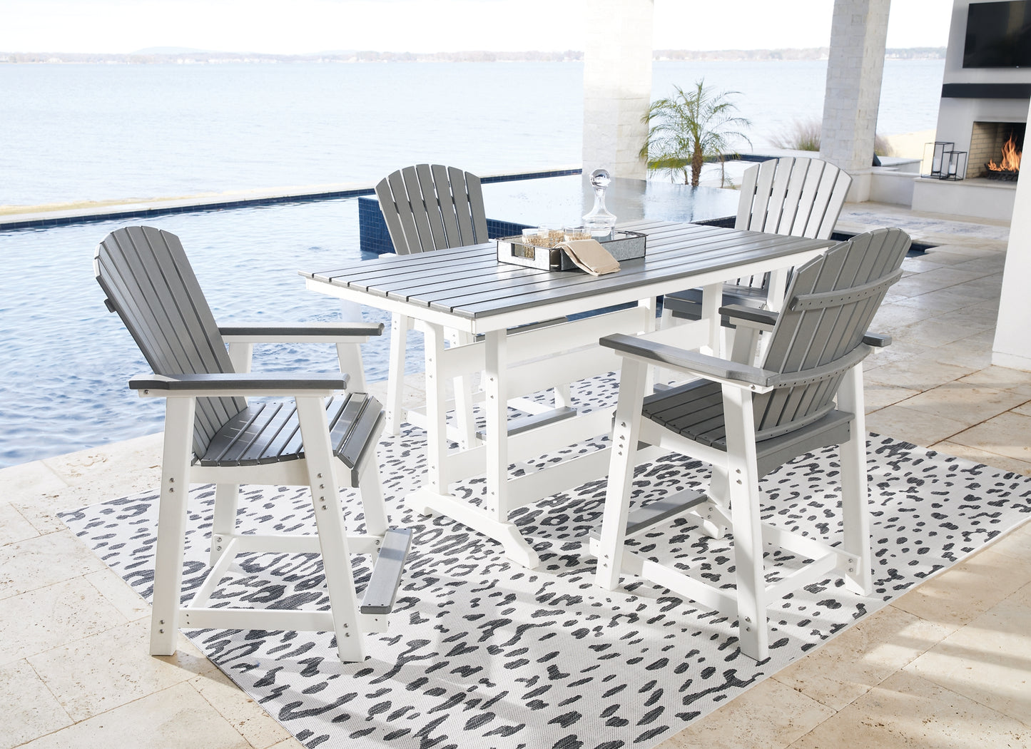 Transville Outdoor Counter Height Dining Table with 4 Barstools