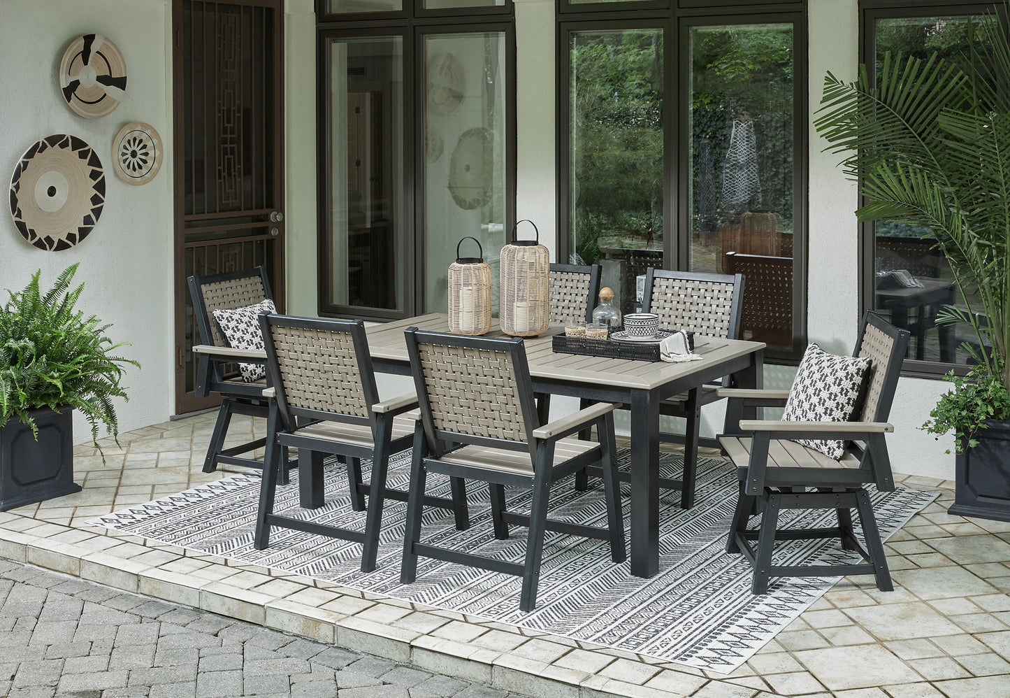 Mount Valley Outdoor Dining Table, 2 Swivel Arm Chairs and 4 Arm Chairs