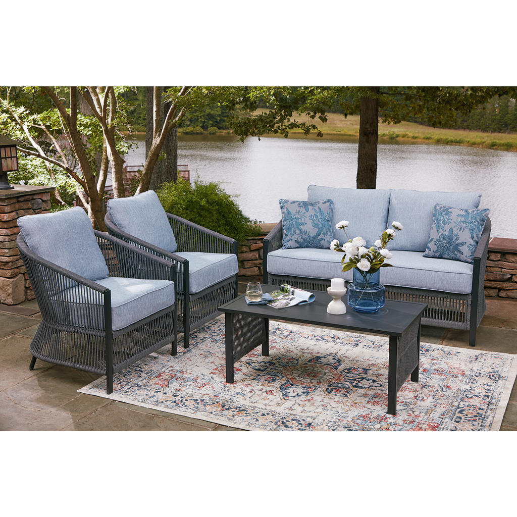 Bridges Beach Outdoor Love/Chairs/Table Set (Set of 4) Signature Design by Ashley® Outdoor