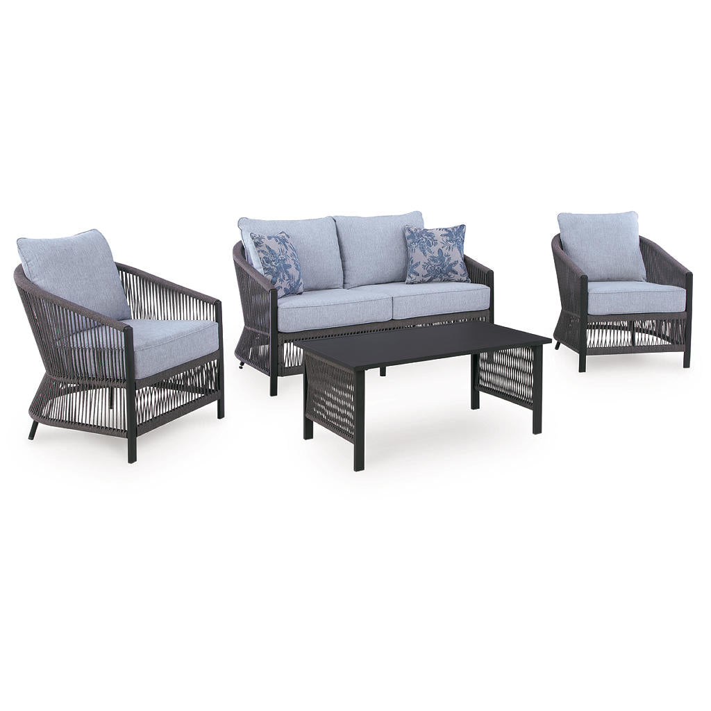 Bridges Beach Outdoor Love/Chairs/Table Set (Set of 4) Signature Design by Ashley® Outdoor