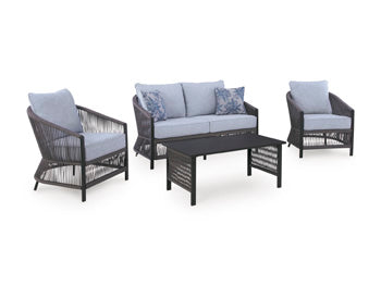Bridges Beach Outdoor Love/Chairs/Table Set (Set of 4) Signature Design by Ashley® Outdoor
