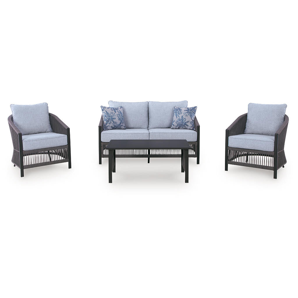 Bridges Beach Outdoor Love/Chairs/Table Set (Set of 4) Signature Design by Ashley® Outdoor