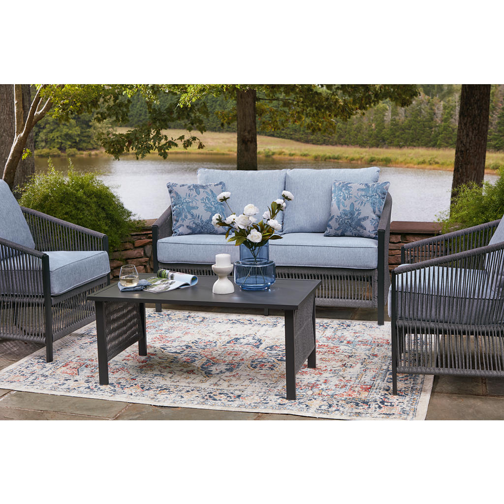 Bridges Beach Outdoor Love/Chairs/Table Set (Set of 4) Signature Design by Ashley® Outdoor
