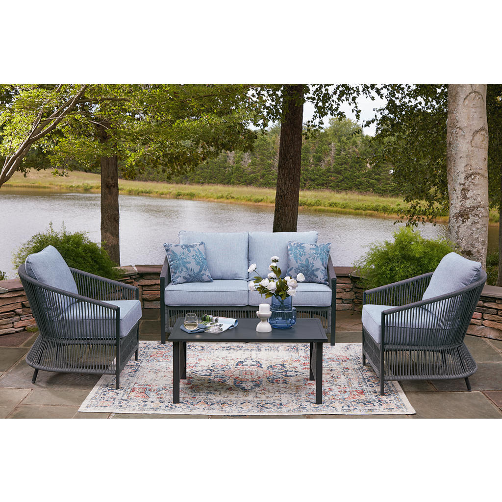 Bridges Beach Outdoor Love/Chairs/Table Set (Set of 4) Signature Design by Ashley® Outdoor