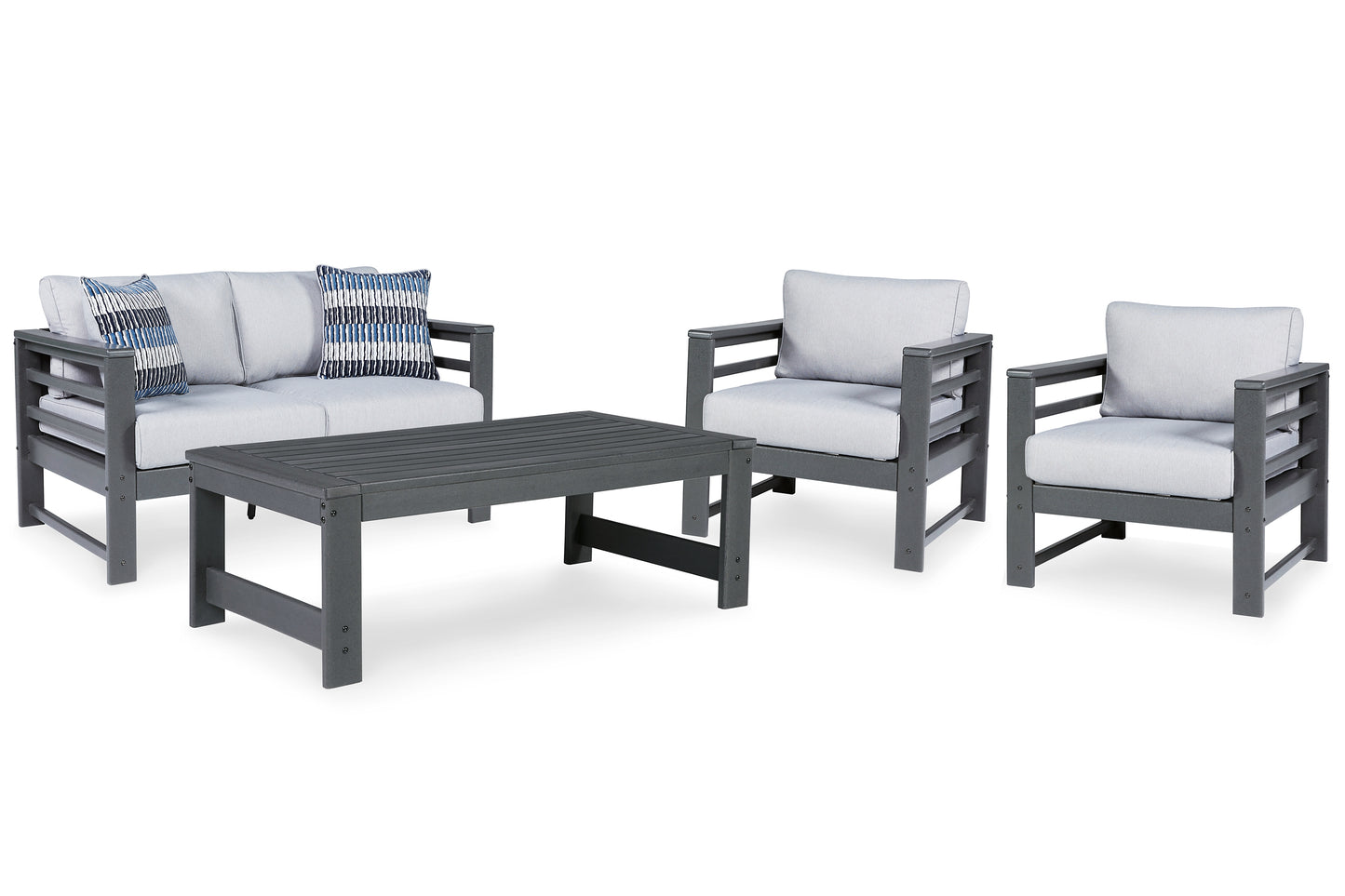 Amora Outdoor Loveseat, 2 Lounge Chairs and Coffee Table