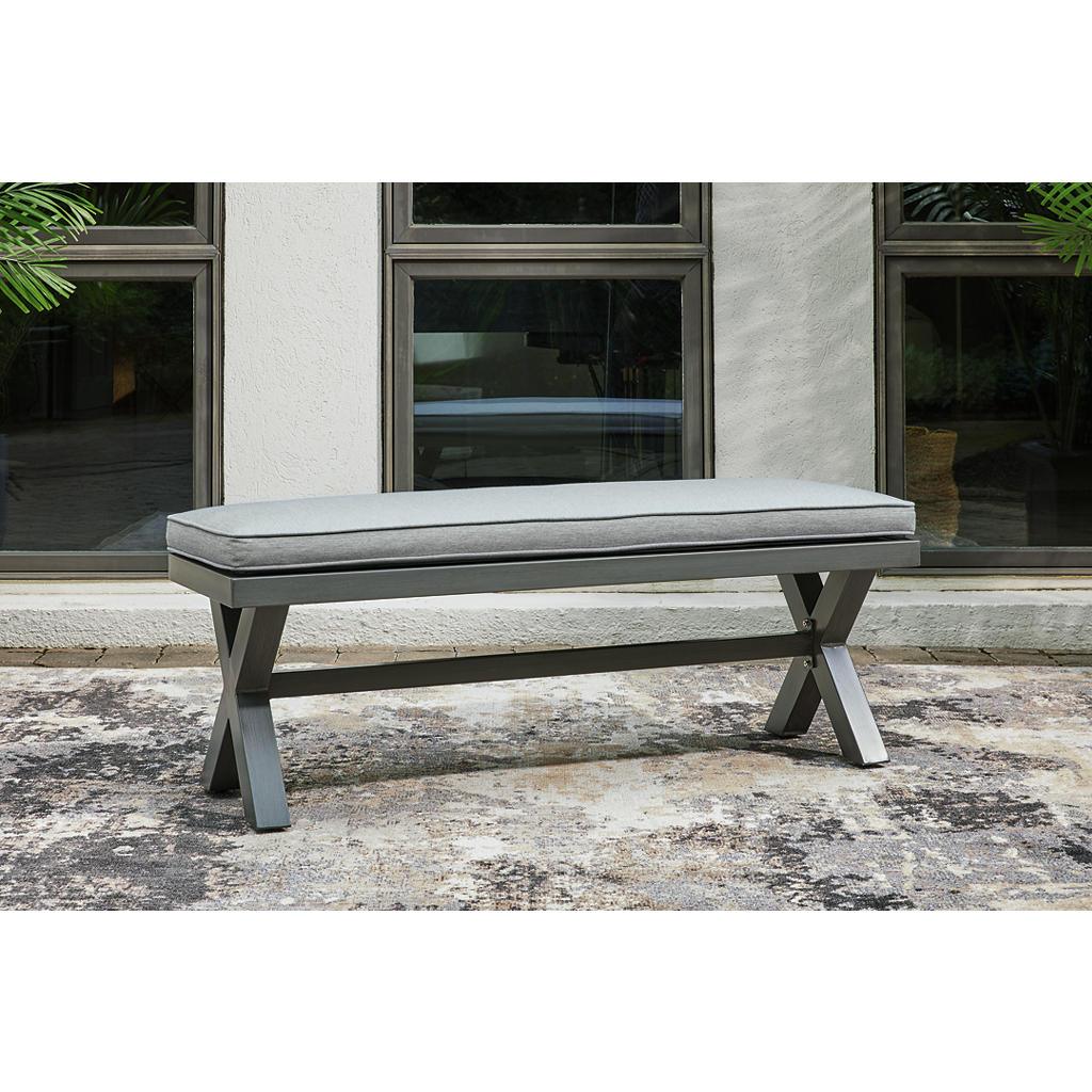 Elite Park Outdoor Bench with Cushion — Gray Signature Design by Ashley® Outdoor