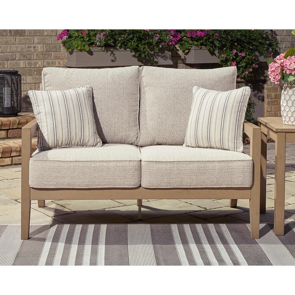 Hallow Creek Outdoor Loveseat with Cushion — Driftwood Signature Design by Ashley® Outdoor