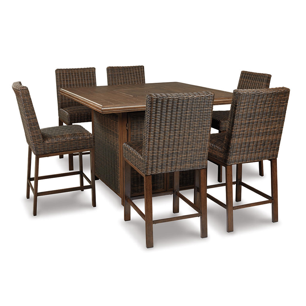Paradise Trail Outdoor Bar Fire Pit Table with 6 Barstools Signature Design by Ashley® Uncategorized