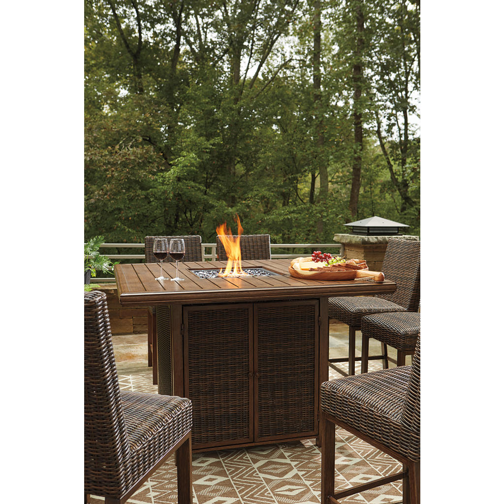 Paradise Trail Outdoor Bar Fire Pit Table with 6 Barstools Signature Design by Ashley® Uncategorized