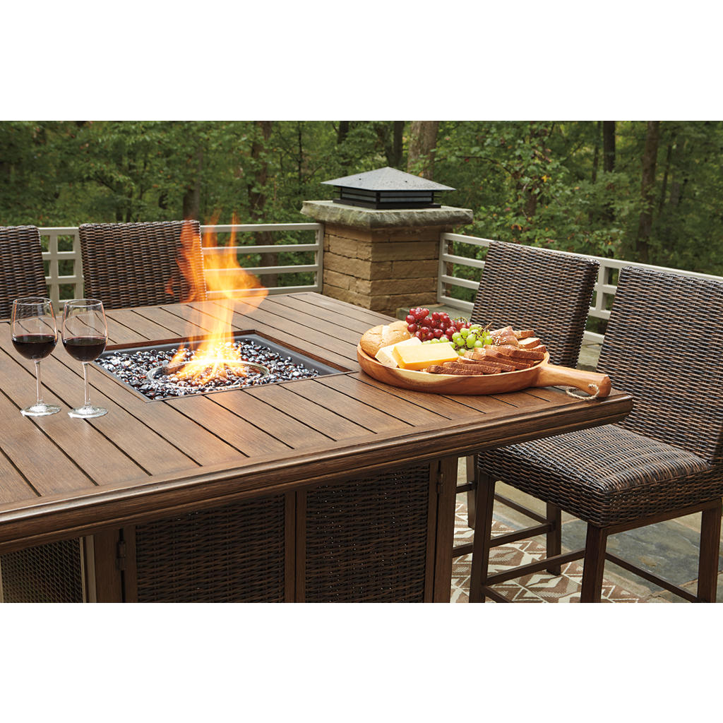 Paradise Trail Outdoor Bar Fire Pit Table with 6 Barstools Signature Design by Ashley® Uncategorized