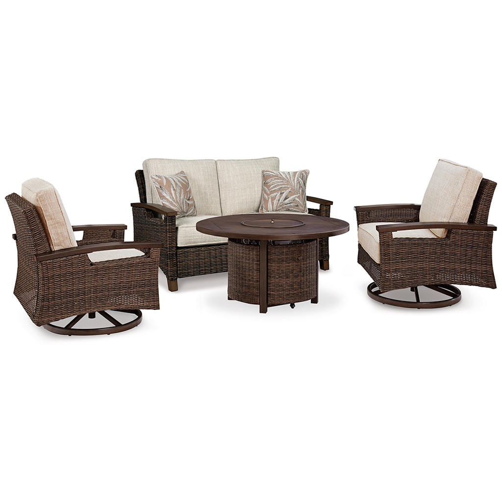 Paradise Trail Outdoor Loveseat, Fire Pit Table and 2 Lounge Chairs Signature Design by Ashley® Uncategorized