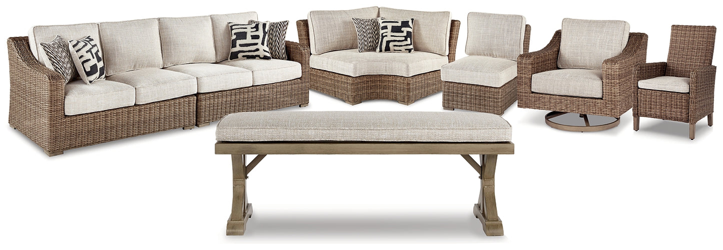 Beachcroft 4-Piece Outdoor Sectional, 2 Arm Chairs, Lounge Chair and Bench