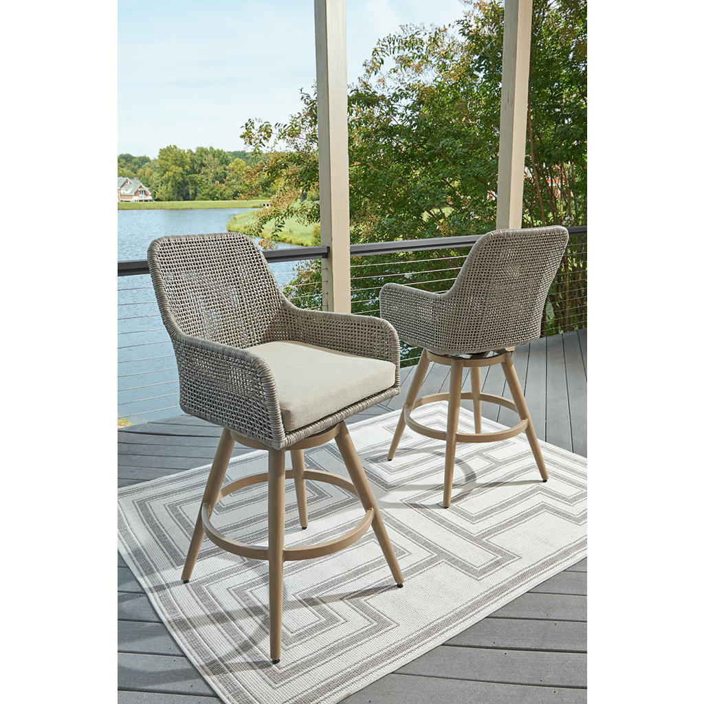 Seton Creek Outdoor Bar Height Barstool with Cushion (Set of 2) Signature Design by Ashley® Outdoor