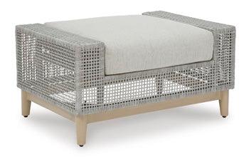 Seton Creek Outdoor Ottoman with Cushion — Gray Wicker Signature Design by Ashley® Outdoor