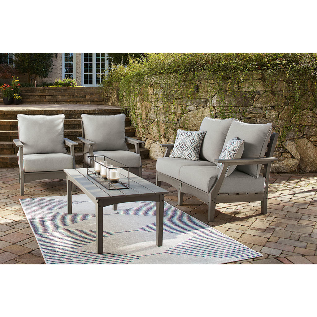 Visola Outdoor Loveseat, 2 Lounge Chairs and Coffee Table Signature Design by Ashley® Uncategorized