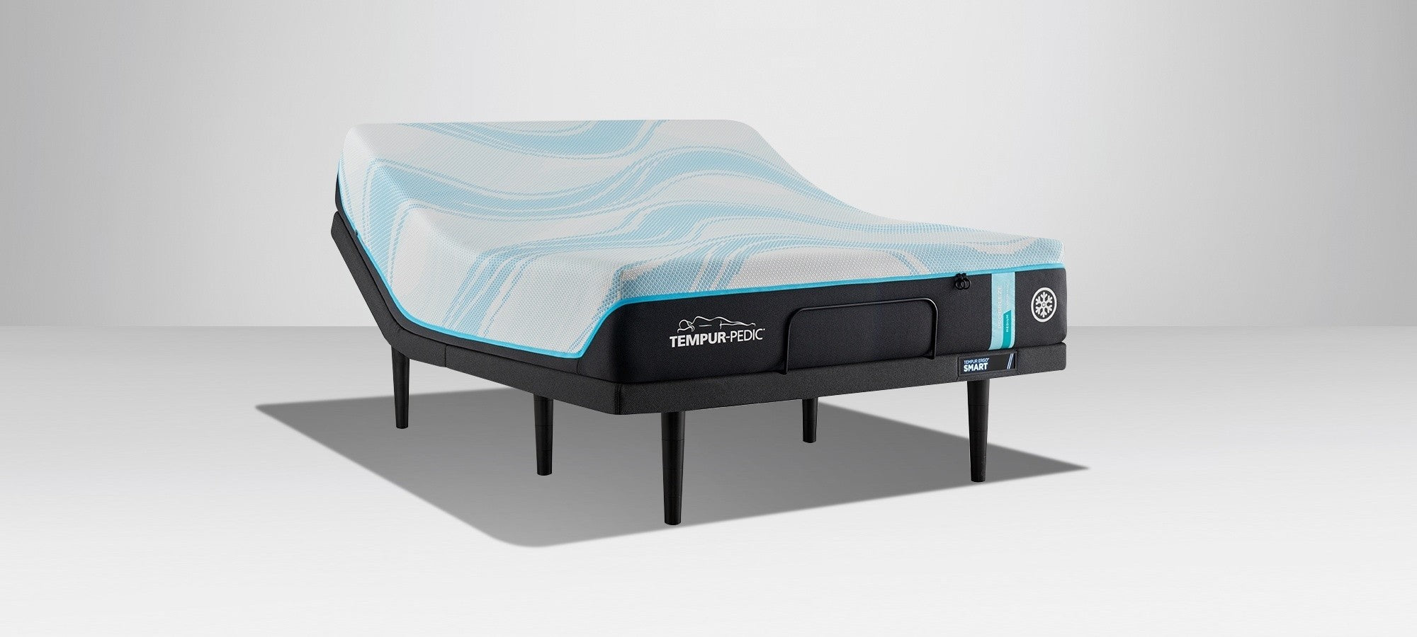 TEMPUR-ProBreeze Medium mattress on an adjustable base, product view