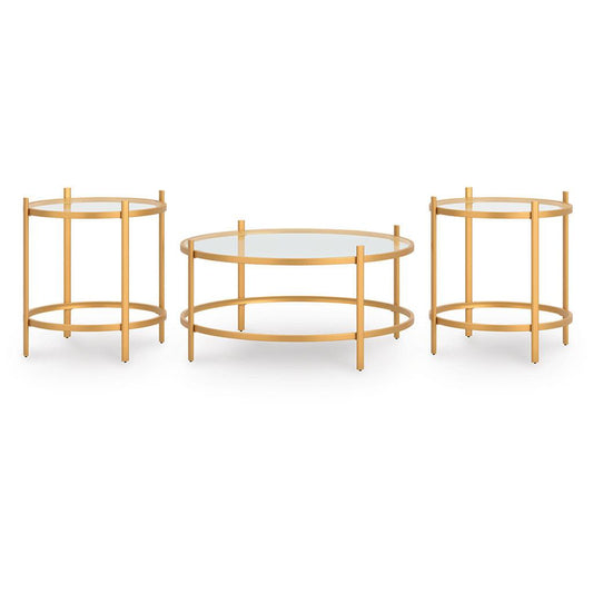 Pearlox Table Set of 3 — Goldtone Steel and Glass Signature Design by Ashley® Living Room