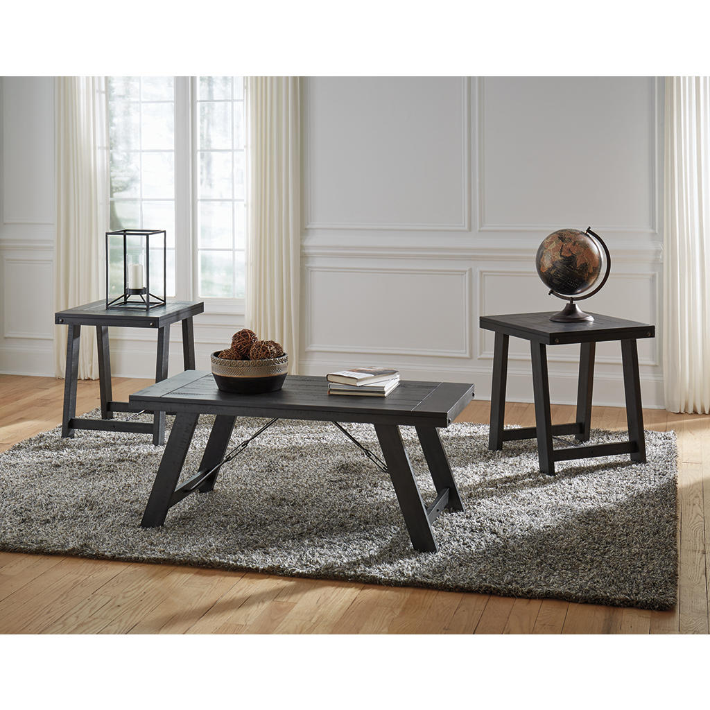 Noorbrook Table Set of 3 — Distressed Black Wash Trio Signature Design by Ashley® Living Room