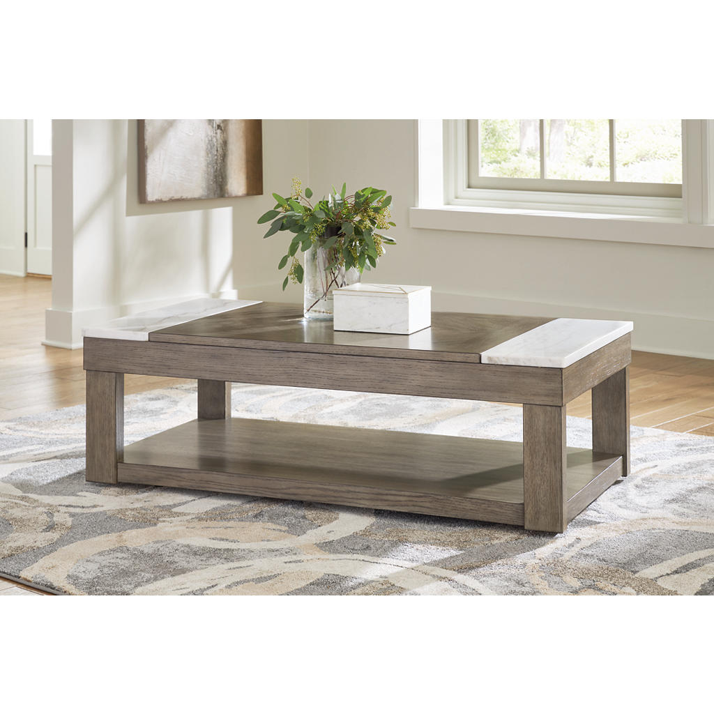 Loyaska Lift-Top Coffee Table — Marble Accents and Casters Signature Design by Ashley® Living Room