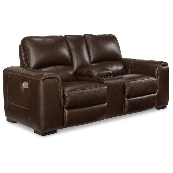 Alessandro Power Loveseat with Console — Walnut Leather Pair Signature Design by Ashley® Living Room