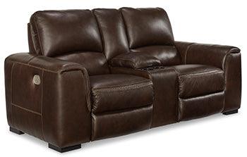 Alessandro Power Loveseat with Console — Walnut Leather Pair Signature Design by Ashley® Living Room