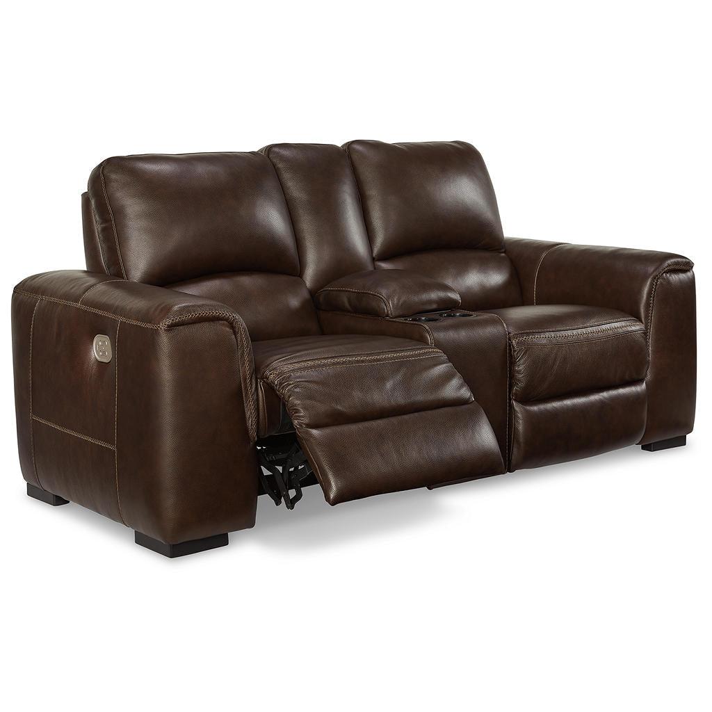 Alessandro Power Loveseat with Console — Walnut Leather Pair Signature Design by Ashley® Living Room