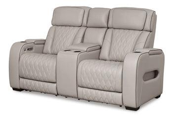 Boyington Power Reclining Loveseat with Console — Gray, Heat & Massage Signature Design by Ashley® Living Room