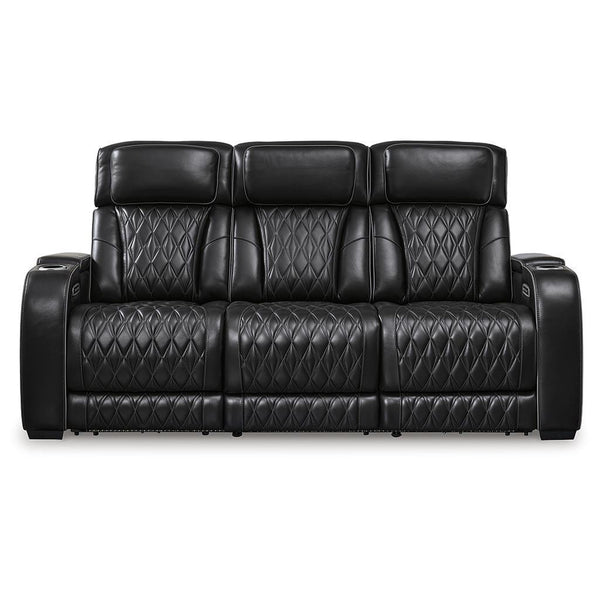 Boyington Power Reclining Sofa — Heat, Massage, Wireless Charging in Black Signature Design by Ashley® Living Room