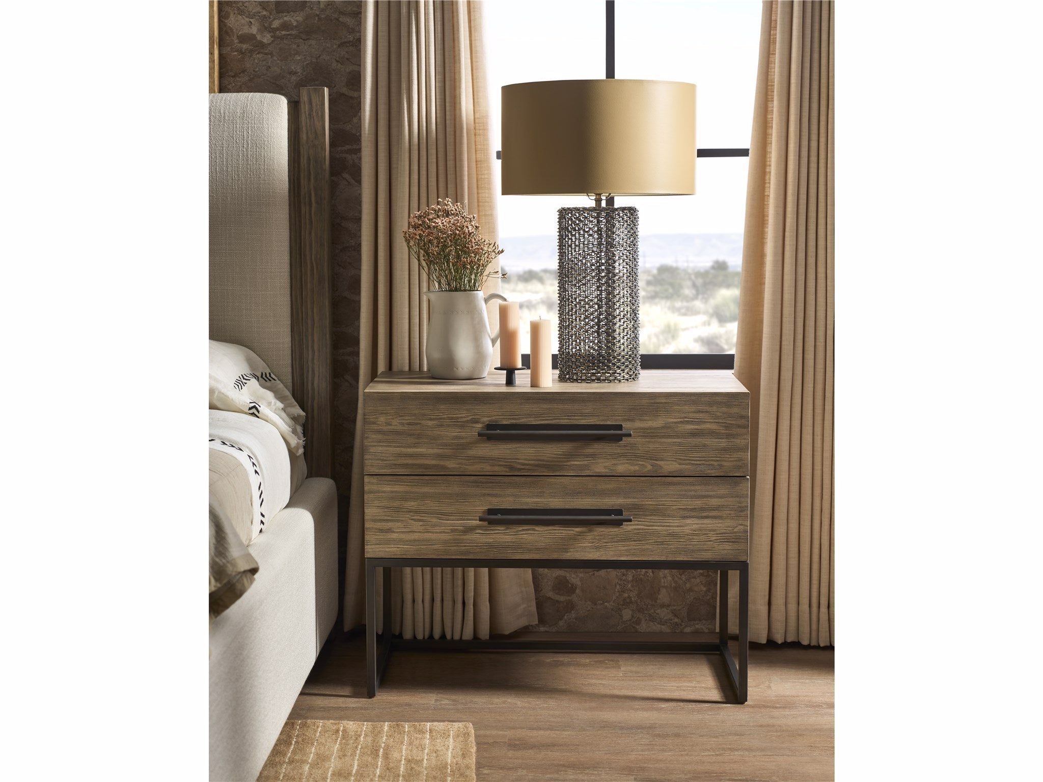 Universal Furniture Boulder Metal Base Nightstand — Dwell Collection