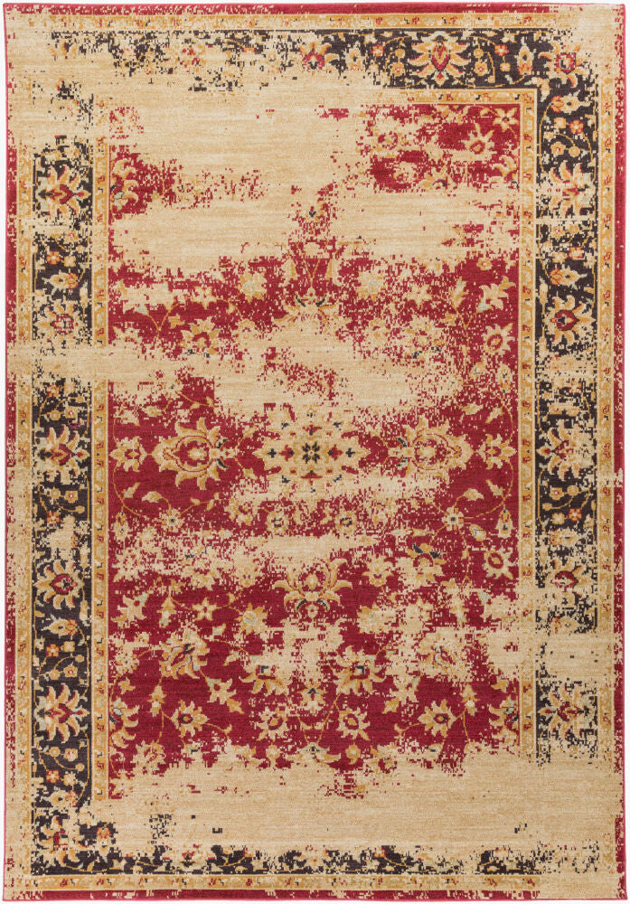 Arabesque Machine Woven Rug — Black/Burgandy