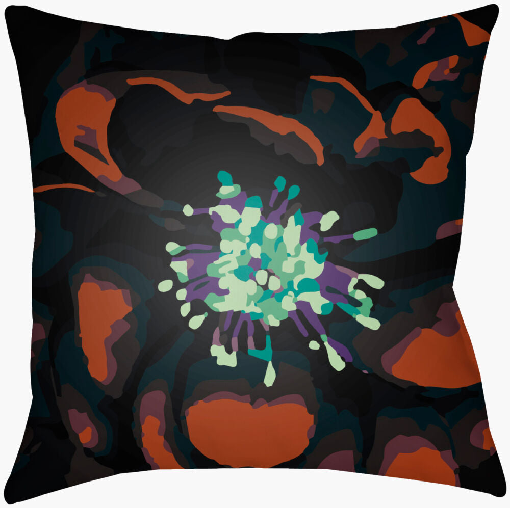 Abstract Floral Accent Pillow — Black/Burnt Orange