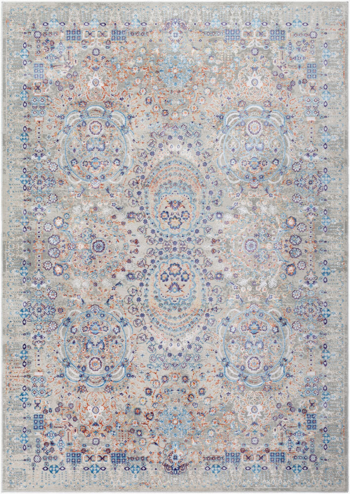 Aisha Machine Woven Rug — Blue/Burnt Orange